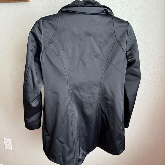 Eileen Fisher Bonded Fleece BLACK Funnel Neck Jacket Faux Fur Lined Coat XS - Picture 3 of 6